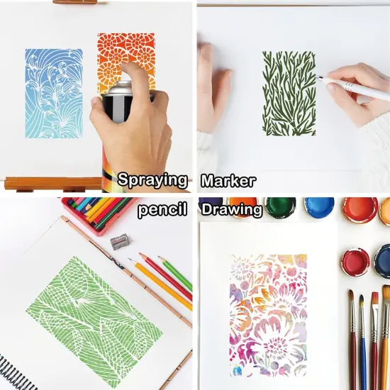 16 Pieces Stencils for Painting, Abstract Texture Mixed (Mixed16) {2}