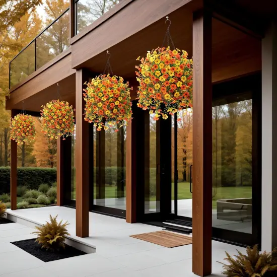 Artificial Fall Hanging Flowers with Basket - Yellow Orange {2}