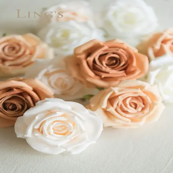 16pcs Artificial Flower Bouquet - Ivory & Cream & French Orange & Burnt Orange (3.5") {3}