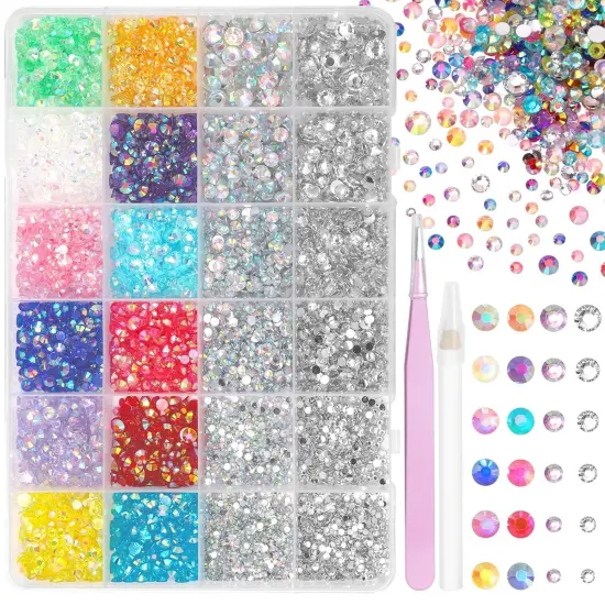 18000 Pcs Multicolor Flat-Back Resin Rhinestones with Picker Tools {2}