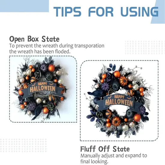 Halloween Glitter Pumpkin Wreath with Balls & Berries, Black Roses {6}