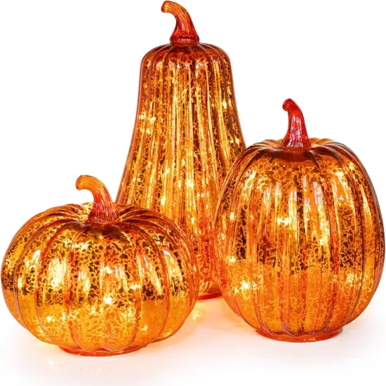 Glass Pumpkin with Lights and Timer {1}