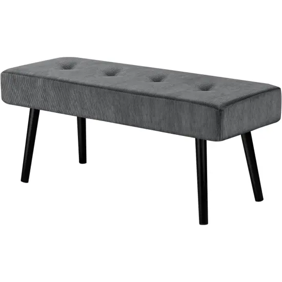 Modern Corduroy Upholstered End of Bed Searing Bench with Black Metal Legs for Living Room Green {8}