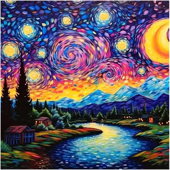 Starry Night Diamond Painting Kit - 12x12 inch {1}