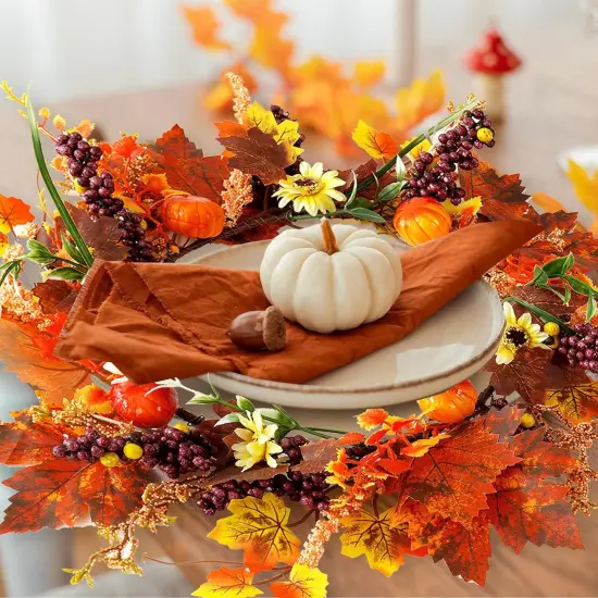 Autumn Maple Leaf Wreath with Pumpkin Berries - Orange {6}