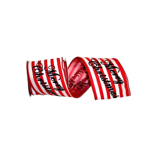4" Merry Christmas Embroidered Striped Ribbon: Red & White (5 Yards) {1}