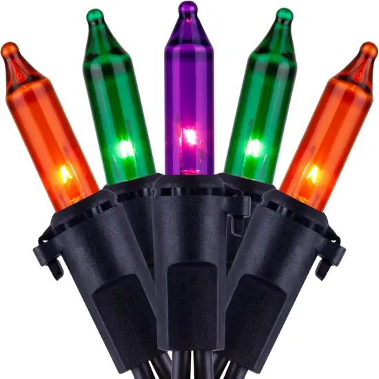 Pack of 200 Orange Green & Purple Halloween Lights with Black Wire {1}