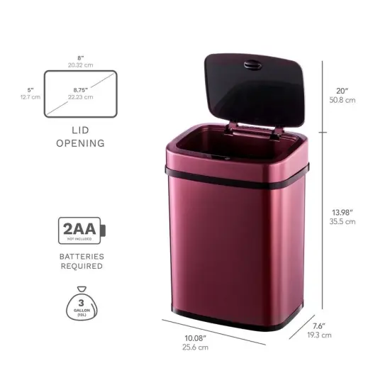 3.2 Gallon Stainless Steel Touchless Trash Can with Motion Sensor and Fingerprint Resistant Burgundy-Copper {2}