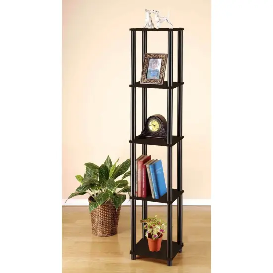 Space-Saving Espresso Black 5-Tier Corner Display Shelf Bookcase for Bathroom and Kitchen Use {4}