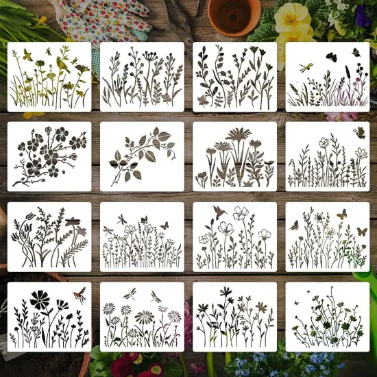 16 Pieces Wildflower Stencils for Painting, Reusable (5x6Inch) {1}