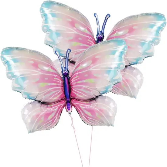 2 Pcs Pink Blue Butterfly Balloons Giant Butterfly Foil Mylar Balloon Butterfly Themed Party Girl Party Wedding Birthday Party Decoration Supplies {1}