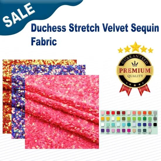 1 Yard Stretch Velvet Sequin Fabric 2 Way Polyester Spandex 36" x 60" Length by Width Purple/Purple {2}