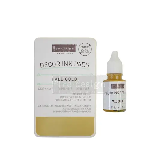 Decor Ink Pad - Pale Gold - 1 magnetic case + dry ink pad + 10ml ink bottle ink  {1}