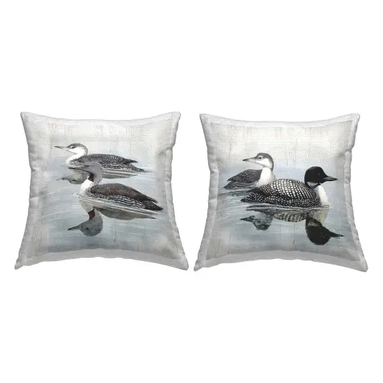 Lakeside Ducks Swimming 2 PC Outdoor Printed Pillow Set Design by Susan Jill, 18 x 7 x 18 {1}