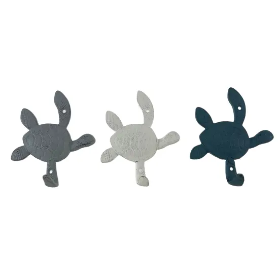 Cast Iron Sea Turtle Wall Hook Set – Blue, Gray, White, Indoor/Outdoor Use {1}