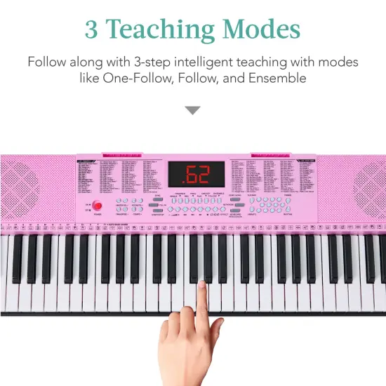 Best Choice Products 61-Key Beginners Electronic Keyboard Piano Set w/ LED, 3 Teaching Modes, H-Stand, Stool Pink {2}