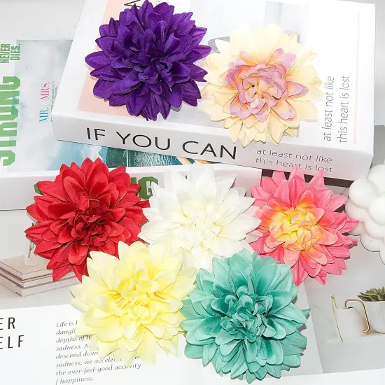 Artificial Flowers Bulk, 3.5 Inch Big Fake Dahlias Flowers Heads, 15 Pcs {3}