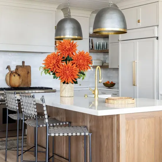 25.6" Long - 6Pcs Orange Artificial Mums Flowers Large Chrysanthemum {4}