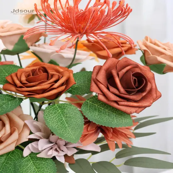 25pcs Artificial Flower Bouquets - Shades of Burnt Orange {5}