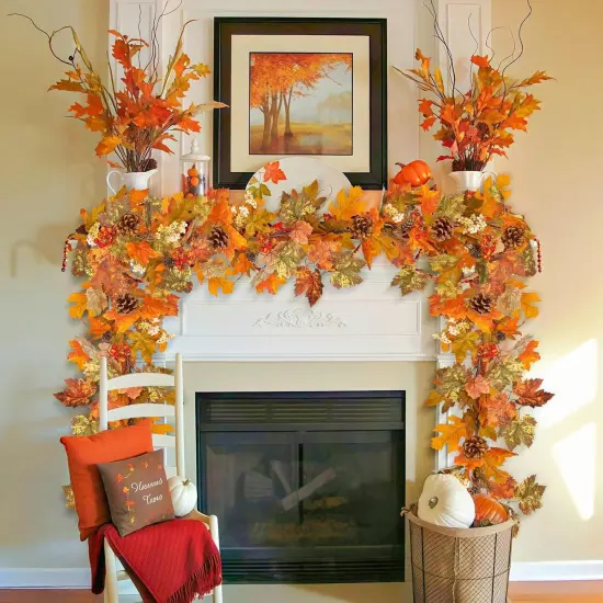 6ft Fall Garland with Lights and Fall Banner {3}