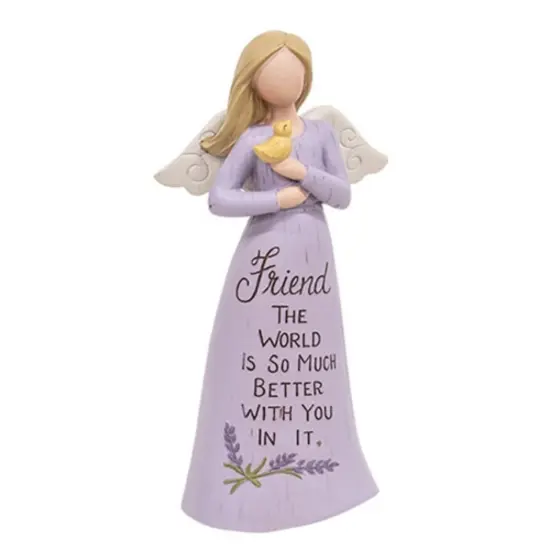 Decorative Resin Angel Figurine with Singing Bird and Lavender Florals {1}