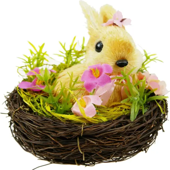 Adorable Handcrafted Easter Straw Bunny in Nest with Floral Grass, Exquisite Easter Handicrafts for Home Decor,Office Decor, Garden Decor {2}