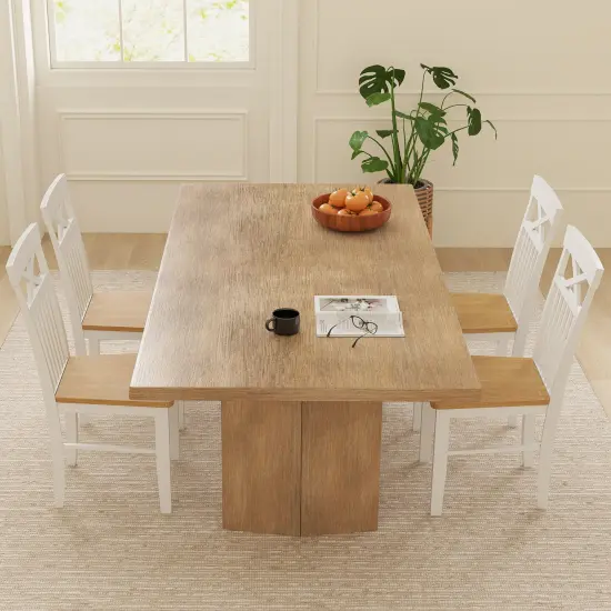 Wooden Kitchen Dining Chair Set of 2 with Rubber Wood Frame-Natural {3}