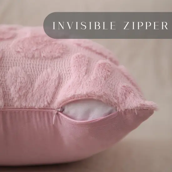 Easter Pillow Covers 18x18 inch Set of 2 Easter Decoration Pink Rabbit Soft Plush Faux Fur Jacquard Throw Pillows {2}