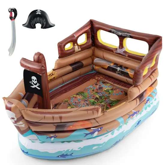 Inflatable Pirate Ship Playhouse with Built-in Motor and Inflatable Toy Sword-Brown {1}