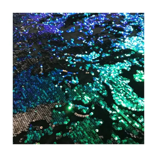 Flashback Stretch Velvet Flip Sequin Fabric Black/Green Ir {6}