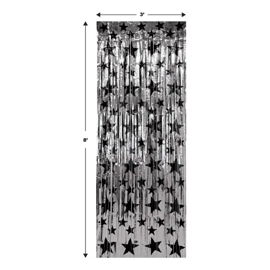 6 Pack Bulk 1-Ply Gleam 'N Party Curtain - Silver with Black Stars {6}