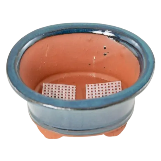 Oval Green Stain Glazed Shohin Bonsai / Succulent Pot 6.25"x 4.75"x 2.5" + Mesh {1}