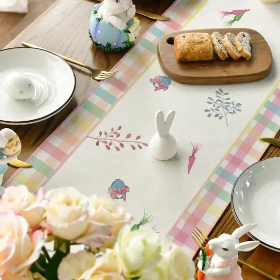 Green Blue Pink Buffalo Plaid Bunny Happy Easter Table Runner {4}