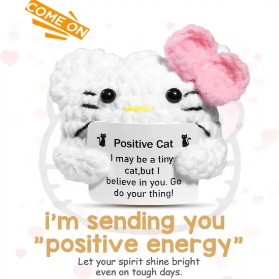 Kitty Stuff Kitty Easter Basket Stuffers Inspirational Crochet Positive Cat Kawaii Handmade Emotional Support Nuggets Cheer Funny Crochet Animals Kitty Gifts for Women Girls Coworker Birthday {3}