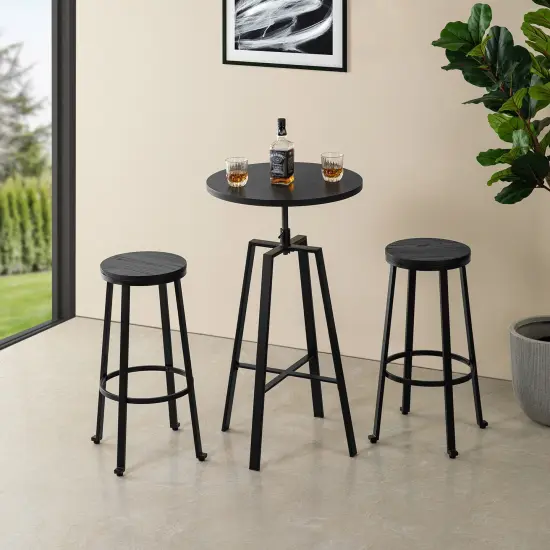 Pub Table/Stools Set - Modern Adjustable Round Bar Table and Round Black Steel Bar Stools {2}