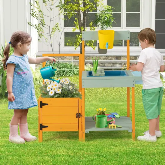 Kids Outdoor Potting Bench with See-Through Window {3}
