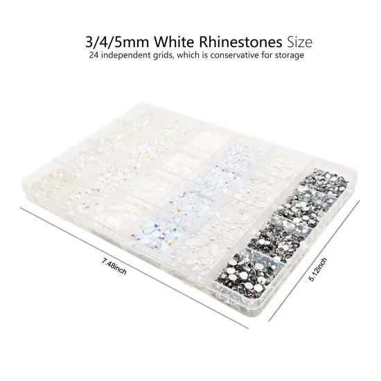 White Rhinestones for Crafting, 3mm 4mm 5mm Resin Rhinestones Bulk and Flat Back Pearls Beads for Clothes, Shoes, Nail Art, Craft Decoration, White Jewels for Bedazzling Gems {3}