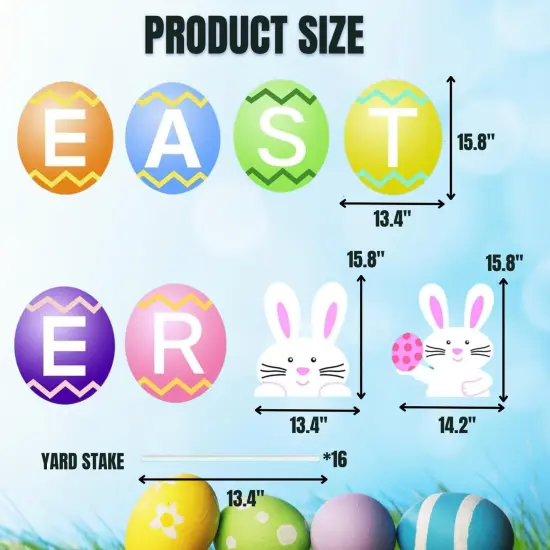 8-Pack Large Easter Decorations Outdoor Yard Signs with Stakes-16 Inch-Weatherproof-Easter Bunny Egg Yard Signs-Waterproof Garden Lawn Walkway Decoration for Easter Outside {4}