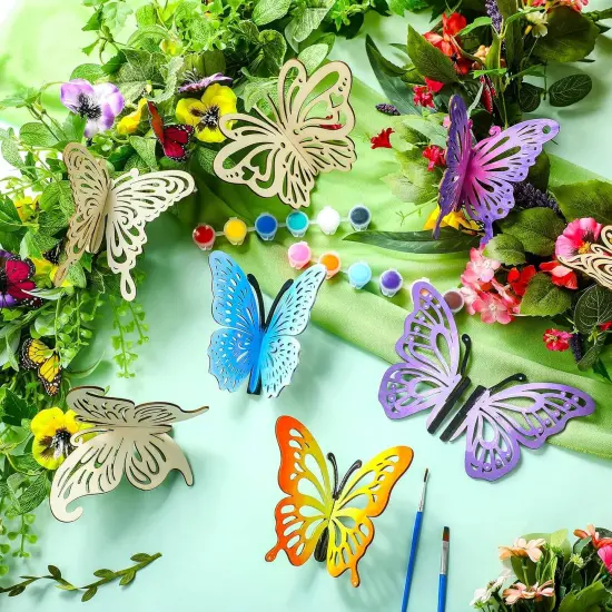 20 Pcs DIY 3D Spring Butterfly Wood Crafts Unfinished Wooden Butterfly Slices Cutouts Wood Crafts Butterflies Cutouts for Painting for Spring Party Home Decoration {6}