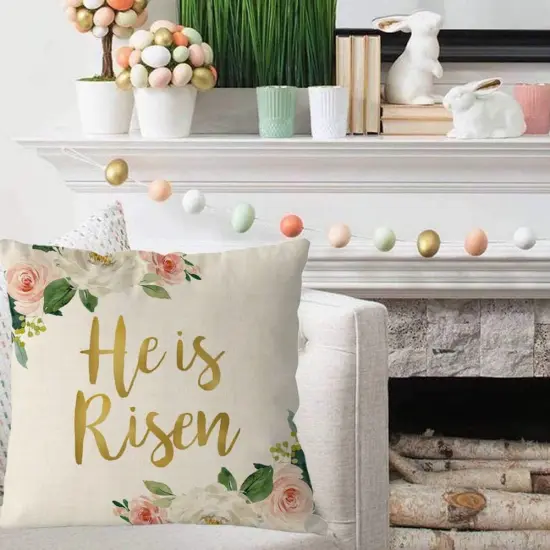 Easter Pillow Covers 18x18 Inch He is Risen Flower Floral Throw Pillowcase Home Sofa Bedroom Decor Cushion Case {3}