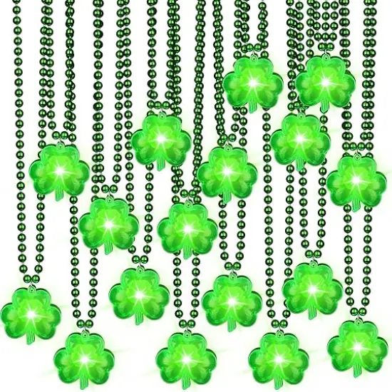 St. Patrick's Day Accessories Green Light up Shamrocks Necklaces St Patrick Day Beads Led Green Shamrock Necklace Irish Metallic for Irish St. Patrick Party Dressing up Costume Supplies {1}