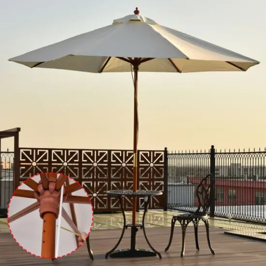 10' Adjustable Wooden Outdoor Umbrella Sunshade {3}