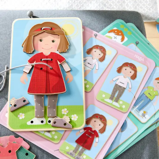 HABA Dress Me Lacing Cards Game - Montessori Fine Motor Skills Toy for Preschool Learning Activities and Kindergarten Toys with 36 Wooden Pieces Multicolor {6}