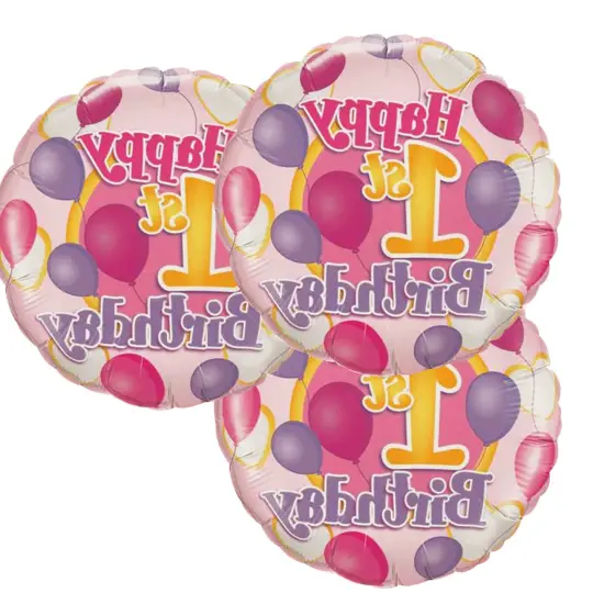 Happy 1st Birthday Pinks 18 Inch Foil Mylar Balloon {3}
