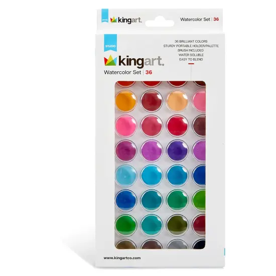 KINGART&reg; Watercolor Pan Set, 36 Unique Colors & Paint Brush {4}