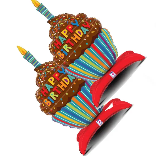 Betallic&reg; 31 Inch Happy Birthday Cupcake Standups Foil Mylar Balloon {3}