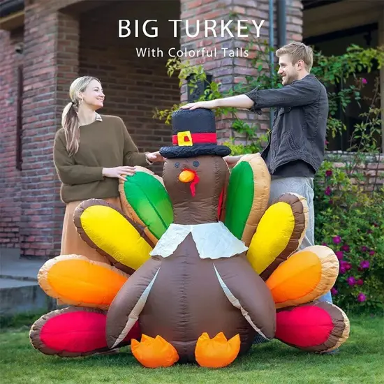 2PCS 5ft Thanksgiving Inflatable LED Lighted Turkey Air Blow up Lawn Yard Deco {2}