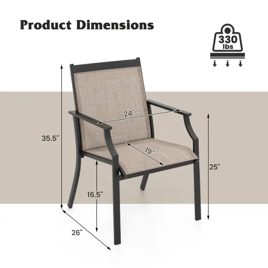 Costway 4 Pieces Patio Dining Chairs Large Outdoor Chairs Breathable Seat & Metal Frame Black/Coffee/Red {8}
