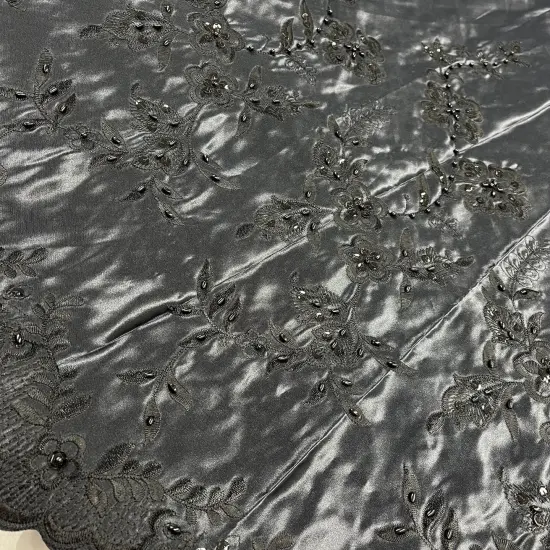 1 Yard Beaded Bridal Lace Fabric Embroidered Floral Satin Gown Couture 54" Width Lilac {7}