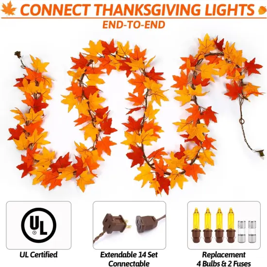 1PC Fall Garland with Lights 50 Orange Bulbs Lighted Fall Garland {3}